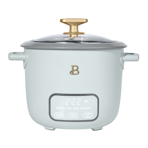 Beautiful 6-Cup Cooked, 3-Cup Uncooked Digital Electric Rice and Grain Cooker with Glass Lid, Hydrangea by Drew Barrymore
