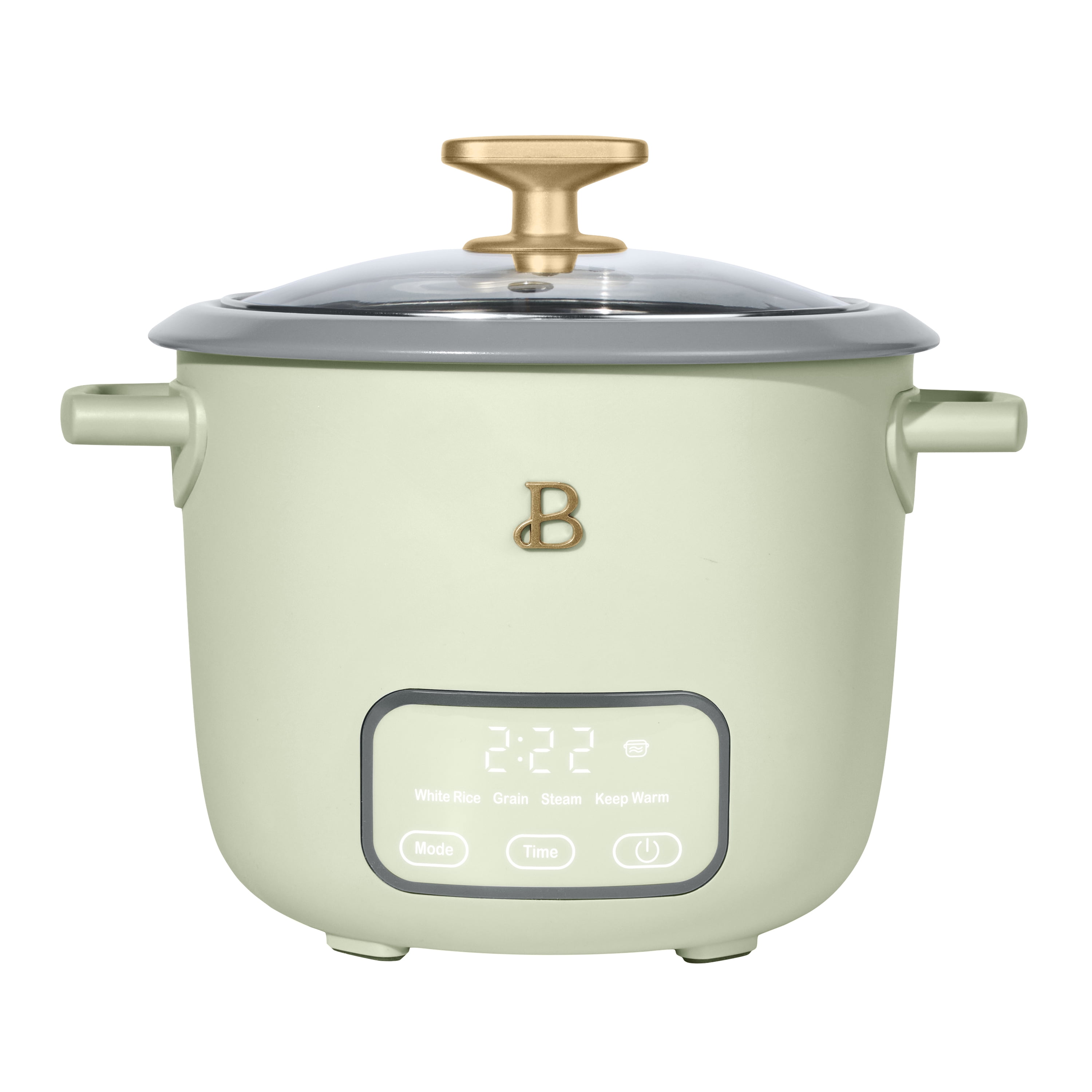 Beautiful 6-Cup Cooked, 3-Cup Uncooked Digital Electric Rice and Grain Cooker with Glass Lid, Sage Green by Drew Barrymore