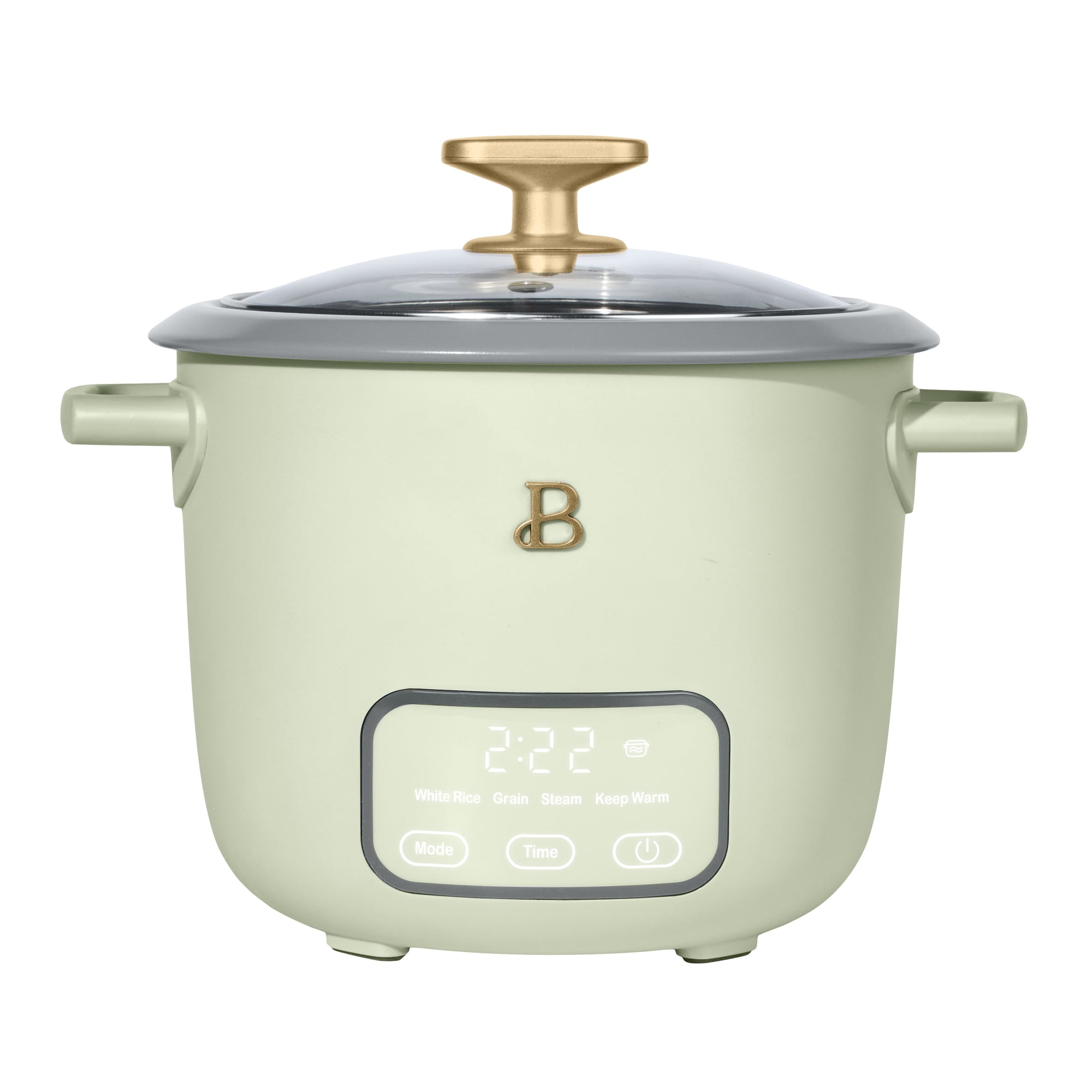 Beautiful 6-Cup Cooked, 3-Cup Uncooked Digital Electric Rice and Grain Cooker with Glass Lid, Sage Green by Drew Barrymore