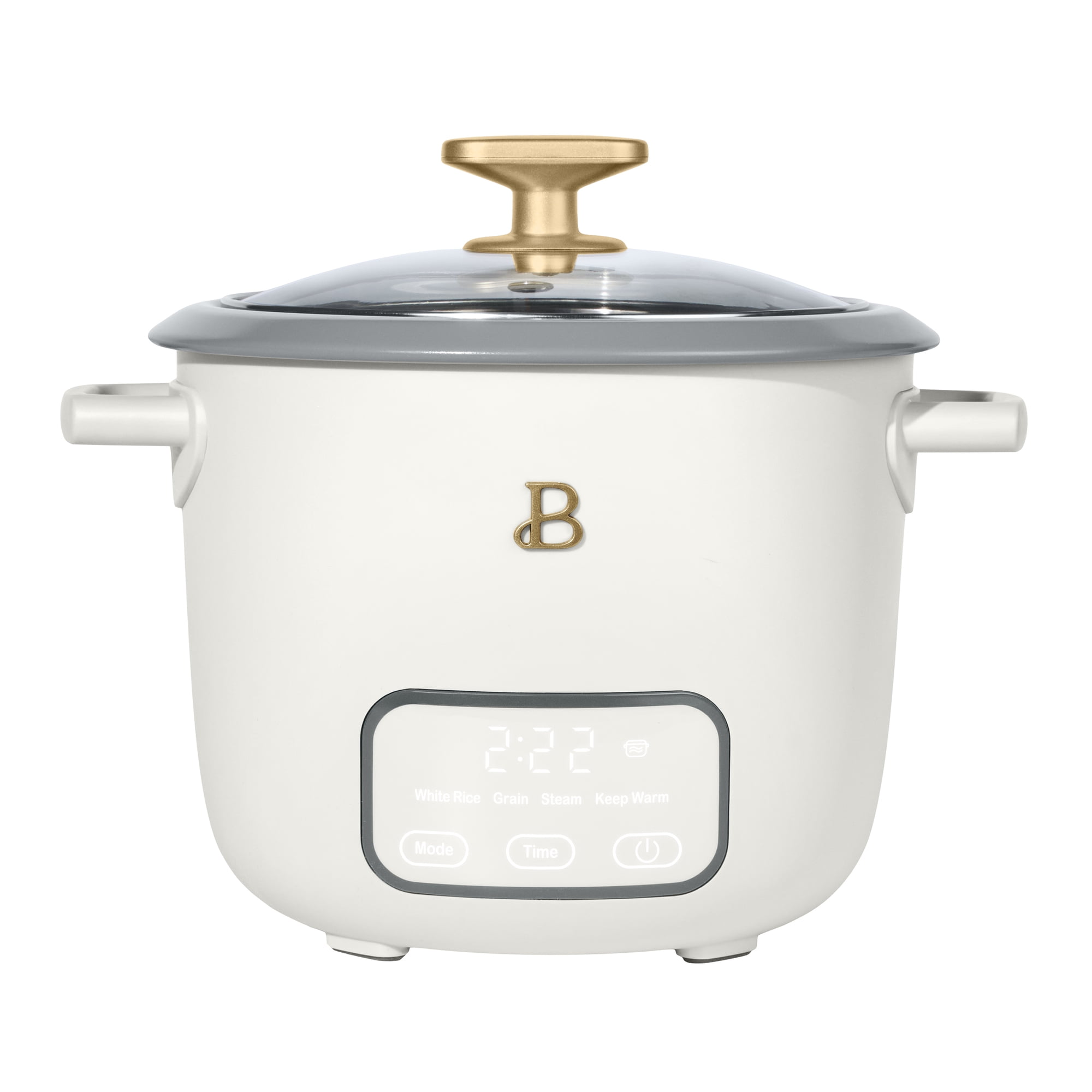 Beautiful 6-Cup Cooked, 3-Cup Uncooked Digital Electric Rice and Grain Cooker with Glass Lid, White Icing by Drew Barrymore