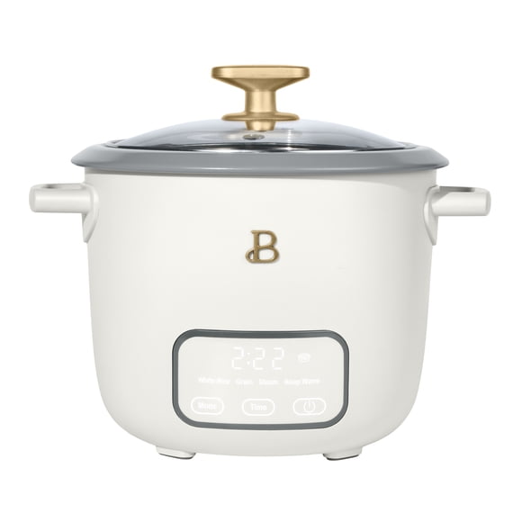 Beautiful 6-Cup Cooked, 3-Cup Uncooked Digital Electric Rice and Grain Cooker with Glass Lid, White Icing by Drew Barrymore