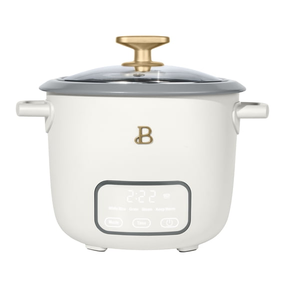 Beautiful 6-Cup Cooked, 3-Cup Uncooked Digital Electric Rice and Grain Cooker with Glass Lid, White Icing by Drew Barrymore