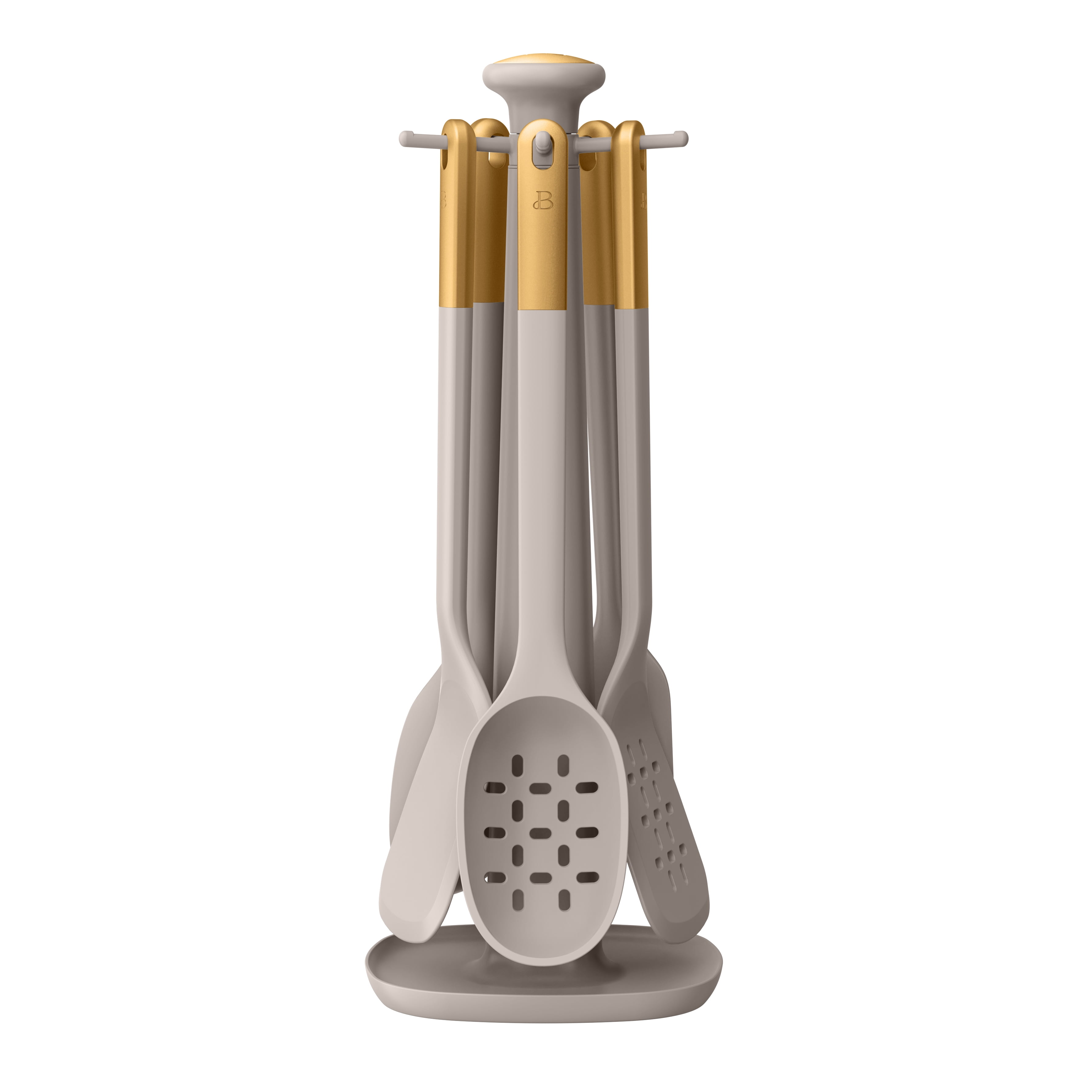 Beautiful 6-Piece Silicone Kitchen Utensil Tool Set with Rotating Rack by Drew Barrymore, Porcini Taupe - Walmart.com
