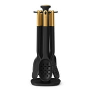 Beautiful 6-Piece Silicone Kitchen Utensil Tool Set with Rotating Rack, Black Sesame by Drew Barrymore