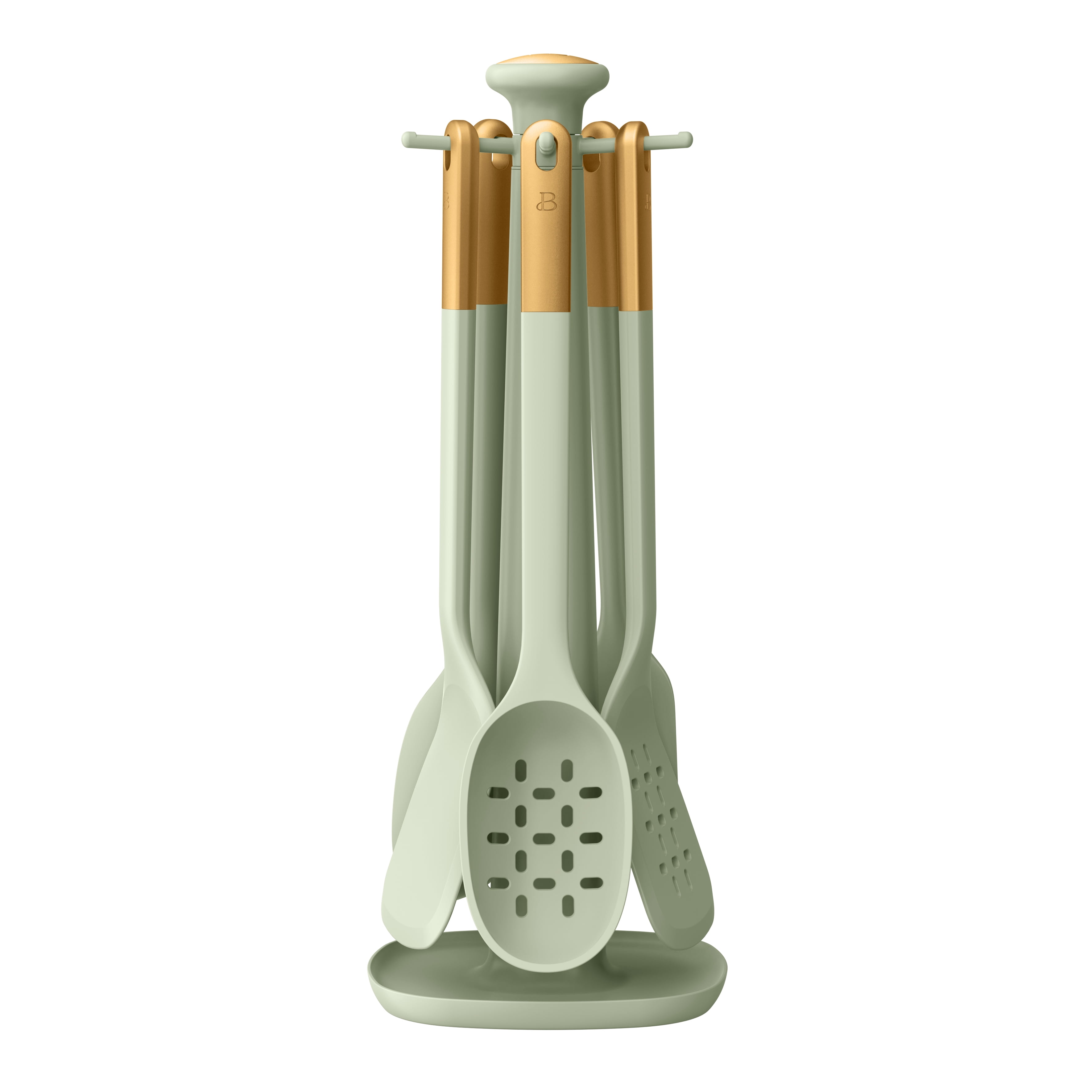 Beautiful 6-Piece Silicone Kitchen Utensil Tool Set with Rotating Rack, Sage Green by Drew Barrymore - Walmart.com