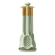 Beautiful 6-Piece Silicone Kitchen Utensil Tool Set with Rotating Rack, Sage Green by Drew Barrymore
