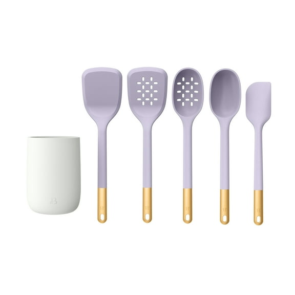 Beautiful 6-Piece Silicone Tool Set with Ceramic Crock, Lavender by Drew Barrymore