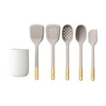 thumbnail interactive-video image 1 of Beautiful 6-Piece Silicone Tool Set with Ceramic Crock, Porcini Taupe by Drew Barrymore, 1 of 14