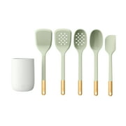 Beautiful by Drew Barrymore 6-Piece Silicone Tool Set with Ceramic Crock, Sage Green