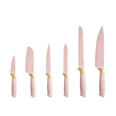 Beautiful 6-Piece Soft Grip Knife Set Rose with Gold Accent by Drew Barrymore