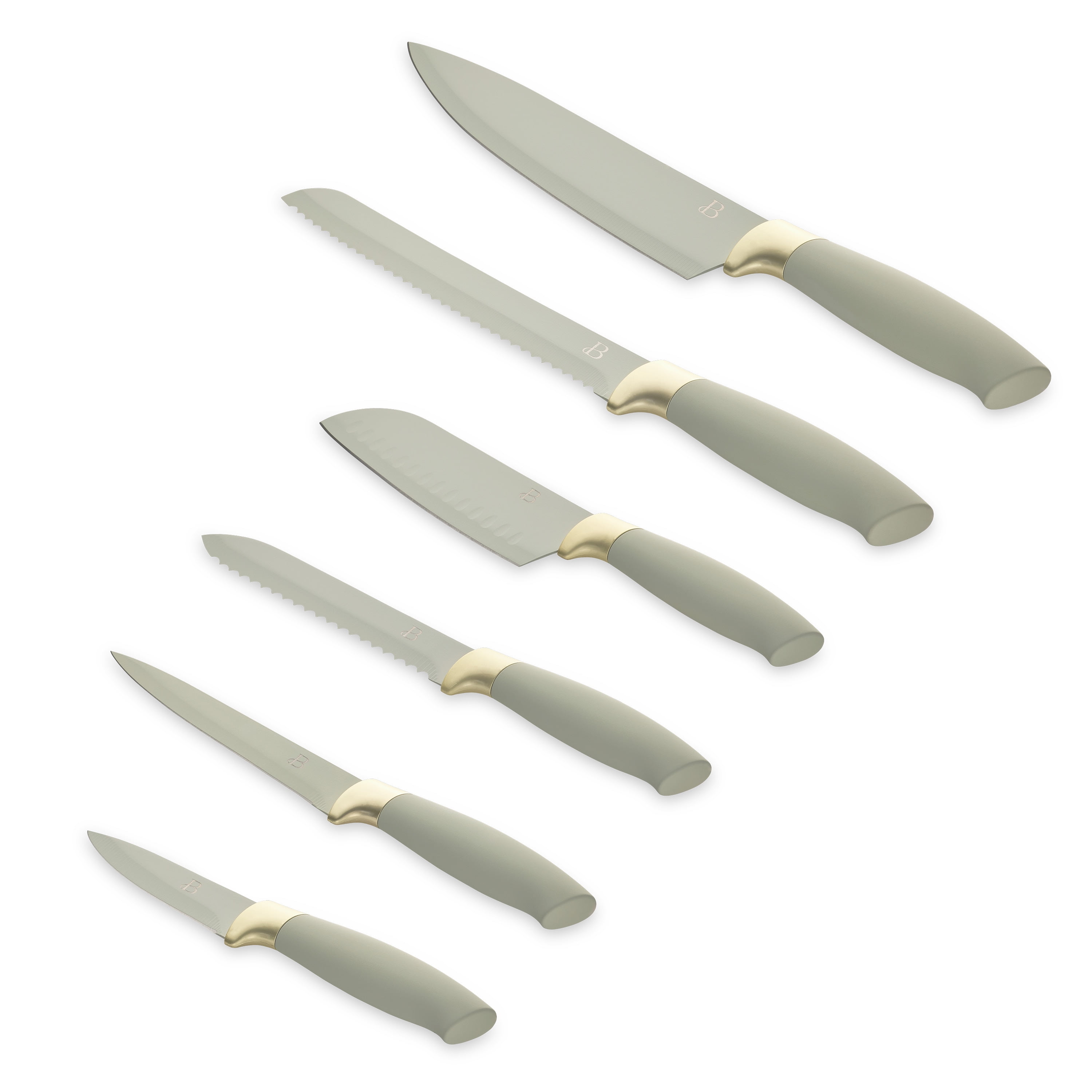 Beautiful 6-Piece Soft Grip Stainless Steel Knife Set Sage Green with ...
