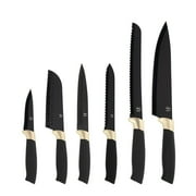 Beautiful by Drew Barrymore 6-Piece Stainless Steel Knife Set, Black Sesame with Gold Accent