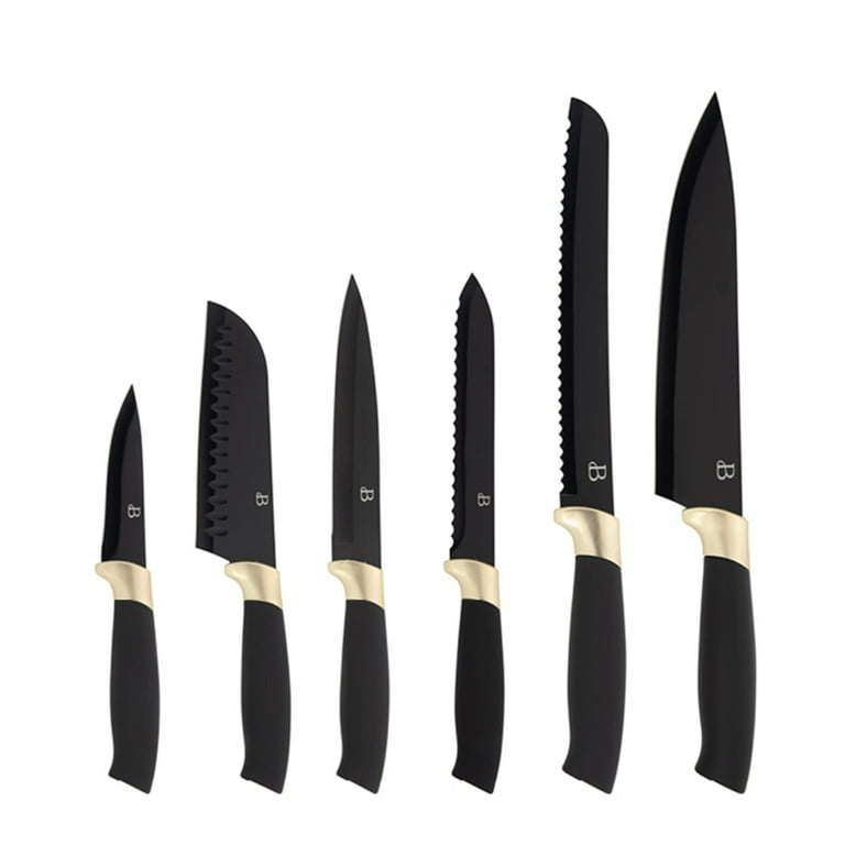 Beautiful 12 Piece Knife Block Set with Soft-Grip Ergonomic Handles White  and Gold by Drew Barrymore