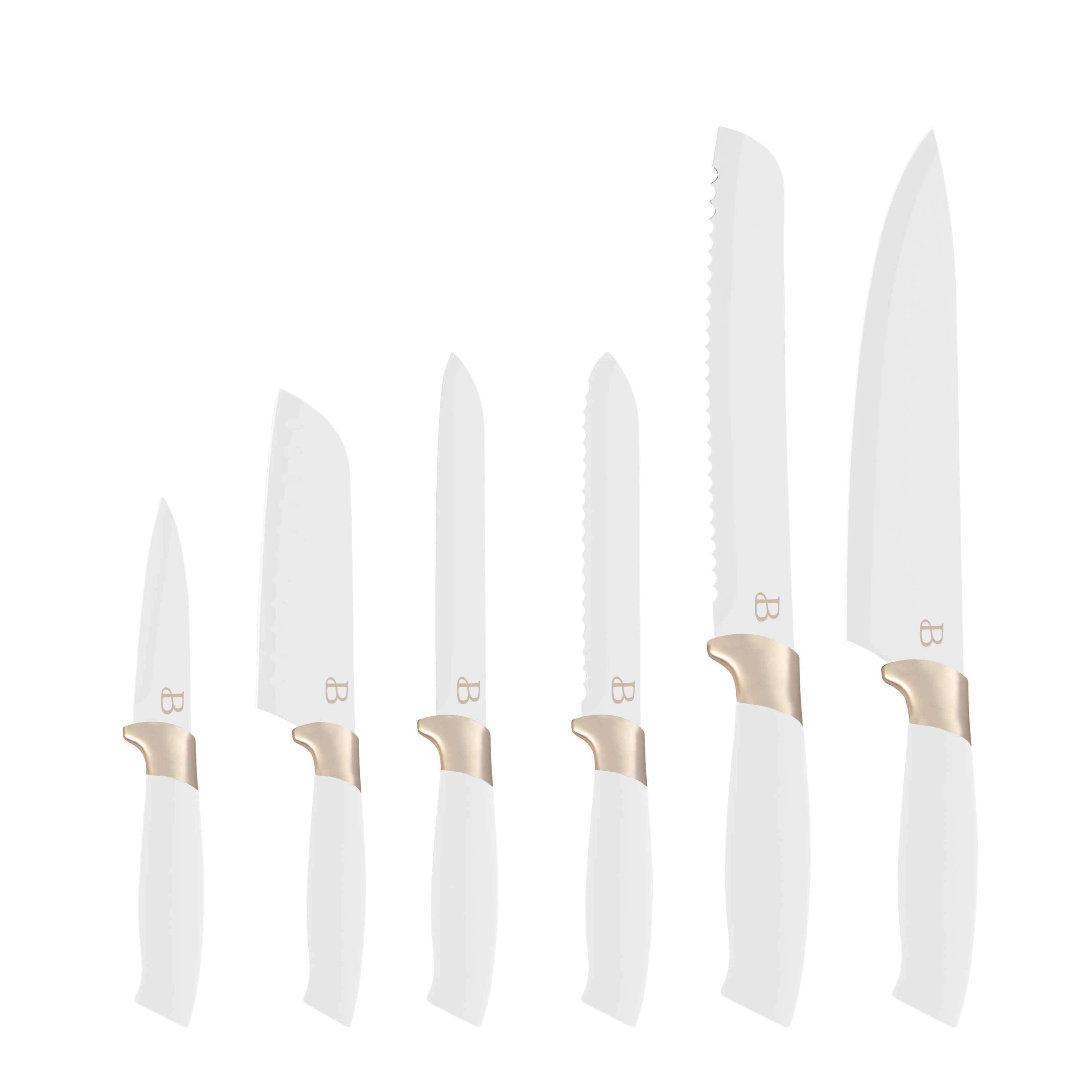 Knives Set with Block, 6-Pieces White Ultra Sharp Stainless Steel Chef Knife  Set with Universal Knife Block, Diamond-shaped Texture Non-slip Handle Knife  Set with Gift Box 