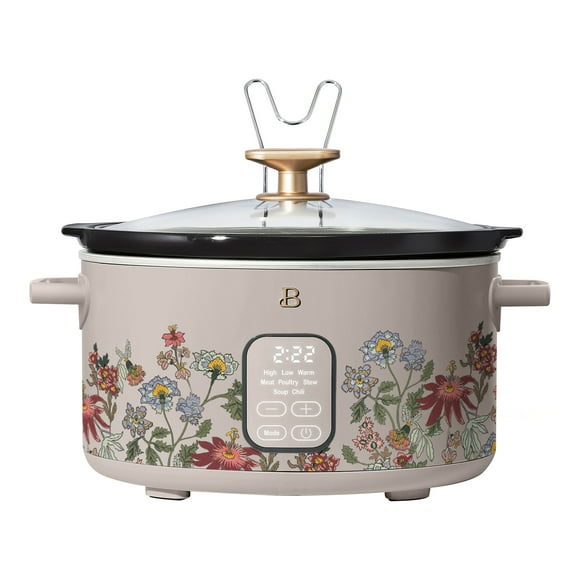 Beautiful 6 Qt Programmable Slow Cooker, Wildflower Porcini Taupe by Drew Barrymore