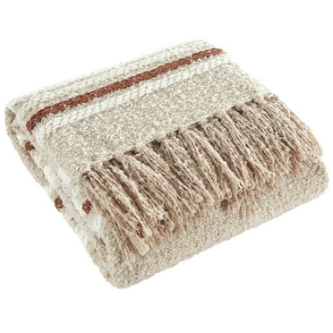 Beautiful 60" x 50" Cozy Striped Porcini Chenille Throw by Drew Barrymore