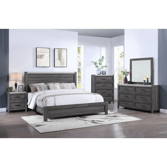 Beautiful 6pc Queen Size Dark Gray Finish Panel Bed Set Storage Wooden Master Bedroom Furniture