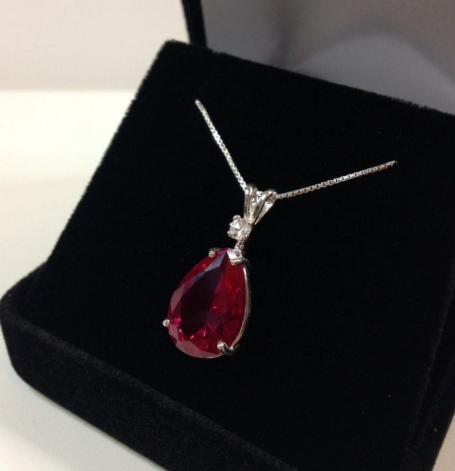 GEMEMPORIUM Beautiful 7.5ct Ruby & Moissanite Diamond Pendant Necklace Pear Cut Ruby Necklace teardrop July Gift Mom Fianc ladies jewelry