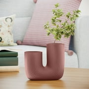 Beautiful Fluted Ceramic Vase by Drew Barrymore, 7", Rosé Pink
