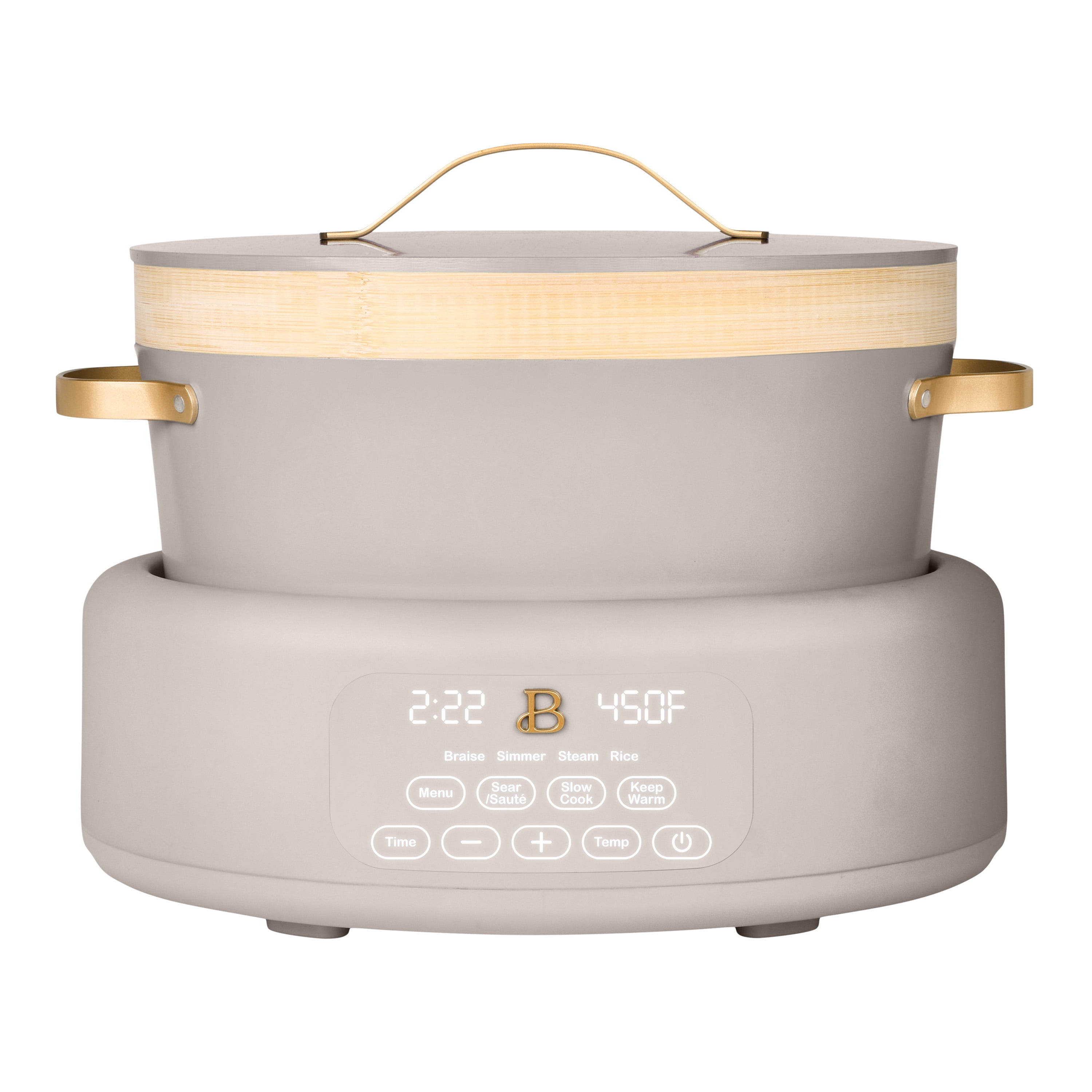 Beautiful 10-in-1, 8 Qt Multi-Cooker with Bamboo Steamer Insert and 7 Preset Functions, Porcini Taupe by Drew Barrymore