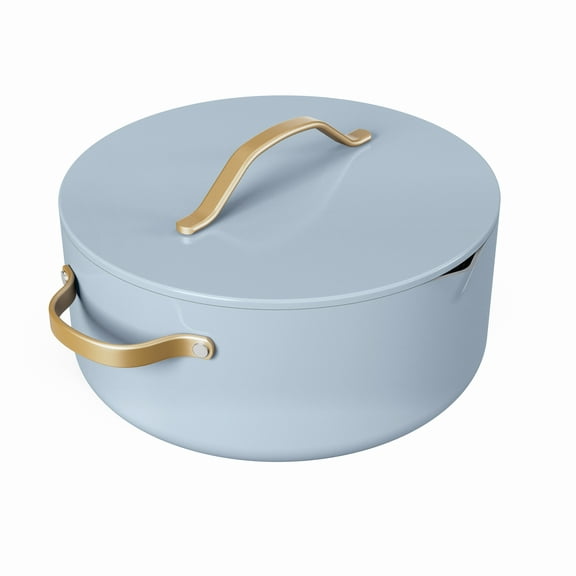 Beautiful 8 Quart Ceramic Non-Stick Stock Pot with Strainer Lid, Cornflower Blue by Drew Barrymore