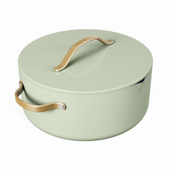 Beautiful 8 Quart Ceramic Non-Stick Stock Pot with Strainer Lid, Sage Green by Drew Barrymore