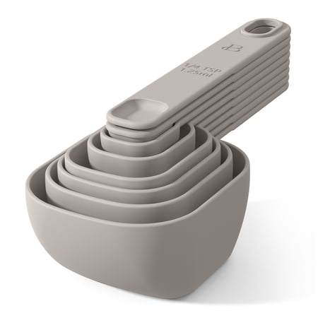 Beautiful 8-piece Plastic Nesting Measuring Cups & Spoons Set, Porcini Taupe by Drew Barrymore