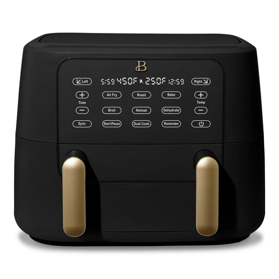 Beautiful 9 Qt TriZone Dual Basket Air Fryer, EverGood™ Ceramic Nonstick Coating, Black Sesame by Drew Barrymore
