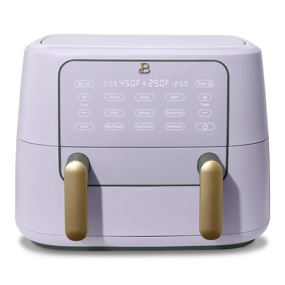 Beautiful 9 Qt TriZone Dual Basket Air Fryer, EverGood™ Ceramic Nonstick Coating, Lavender by Drew Barrymore
