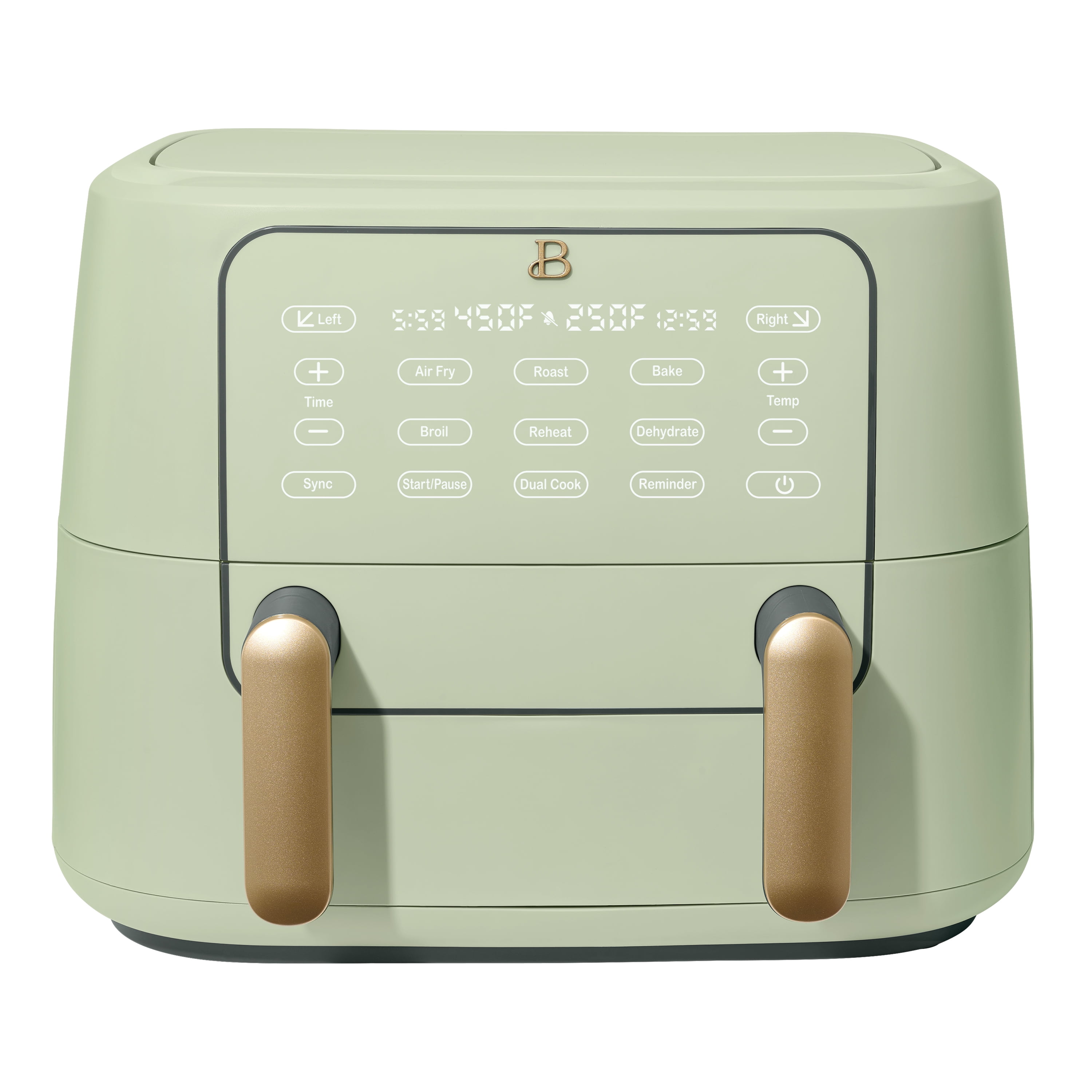 Beautiful 9 Qt TriZone Dual Basket Air Fryer, EverGood™ Ceramic Nonstick Coating, Sage Green by Drew Barrymore