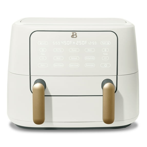 Beautiful 9 Qt TriZone Dual Basket Air Fryer, EverGood™ Ceramic Nonstick Coating, White Icing by Drew Barrymore