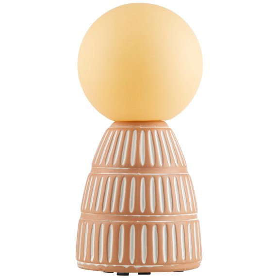 Beautiful 9.75" Ceramic Brown Ribbed Rechargeable/Cordless Frosted Globe Table Lamp by Drew Barrymore