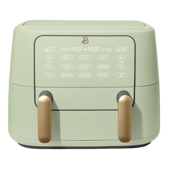 Beautiful 9 Qt TriZone Dual Basket Air Fryer, EverGood Ceramic Nonstick Coating, Sage Green by Drew Barrymore