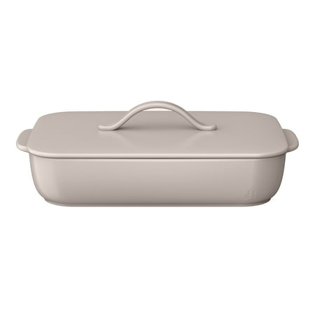 Beautiful 9”x13” Covered Stoneware Baking Dish, Porcini Taupe by Drew Barrymore
