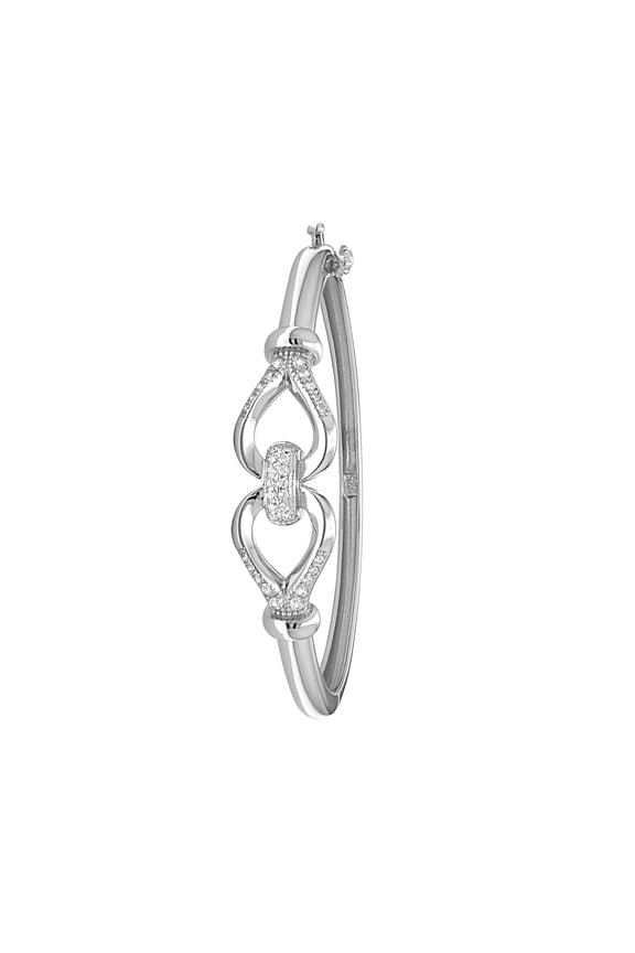 Beautiful 925 Sterling Silver Women Hinged Bangle with Cubic Zirconia/CZ - 12mm, 6 Grams