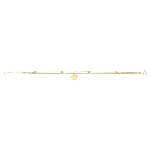 Beautiful 9k Gold Women Charm Bracelet with Cubic Zirconia/CZ - 7.2 inch*3mm