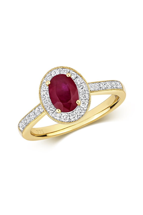 Beautiful 9k Gold Women Cluster Diamond Ring Brilliant Cut 0.33 Carat HI - I1 with Ruby