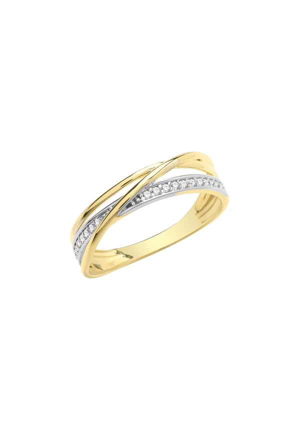 Beautiful 9k Gold Women Crossover Ring with Cubic Zirconia/CZ
