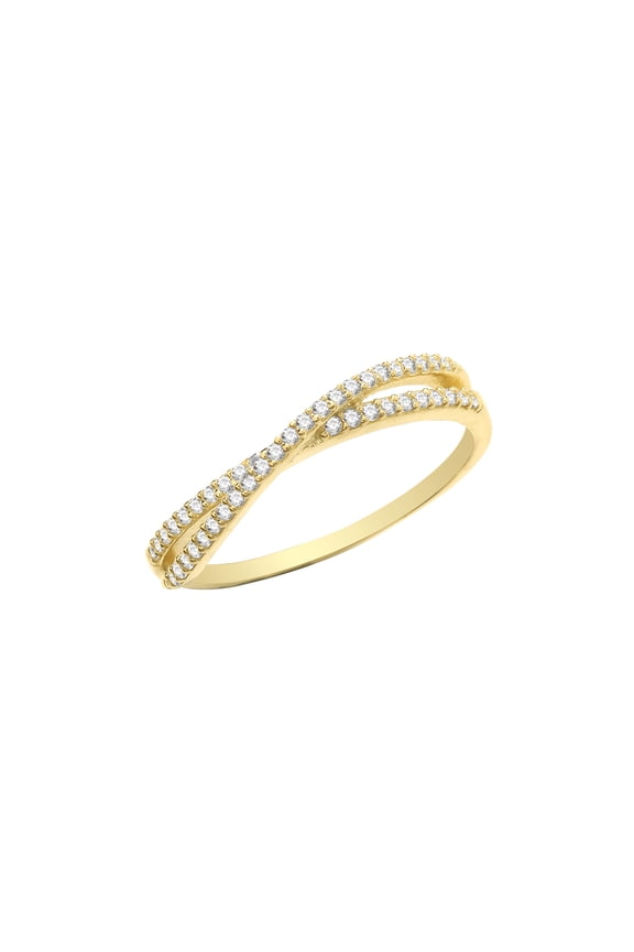 Beautiful 9k Gold Women Crossover Ring with Cubic Zirconia/CZ