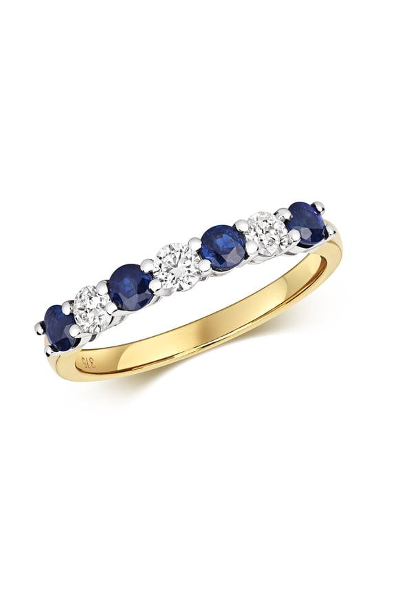 Beautiful 9k Gold Women Half Eternity Diamond Ring Brilliant Cut 0.29 Carat HI - I1 with Sapphire