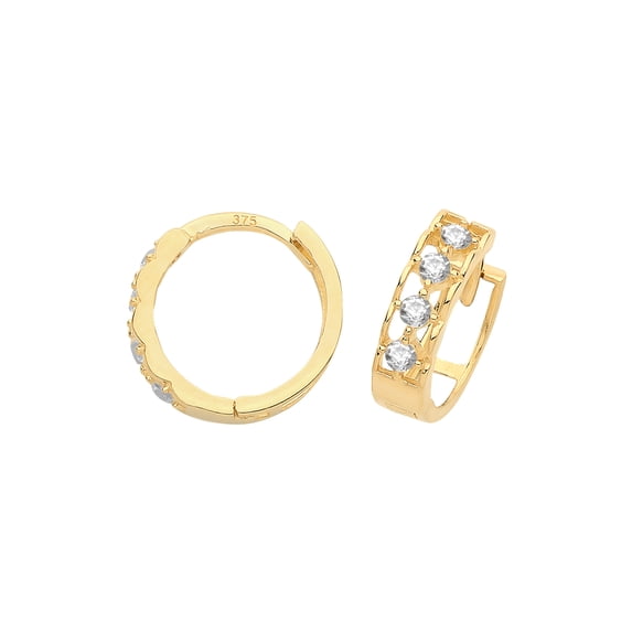 Beautiful 9k Gold Women Hoop Earrings with Cubic Zirconia/CZ - 12mm*3mm
