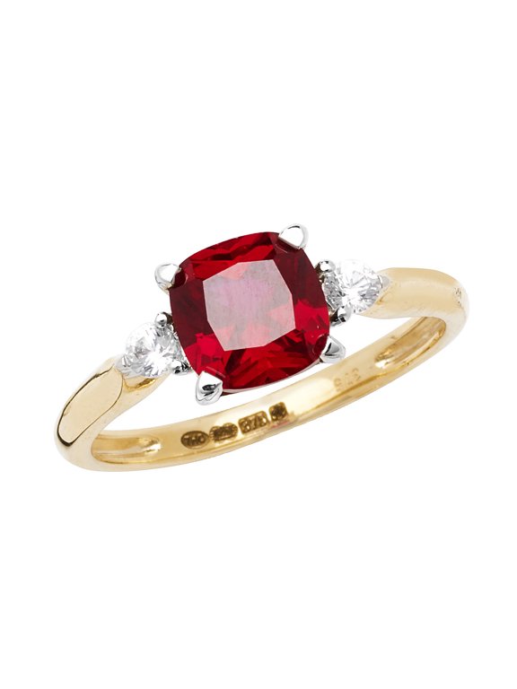 Beautiful 9k Gold Women Solitaire Ring with Cultured Ruby, Cultured Sapphire