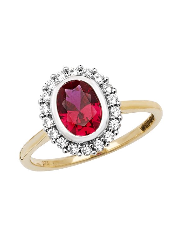 Beautiful 9k Gold Women Solitaire Ring with Cultured Ruby, Cultured Sapphire