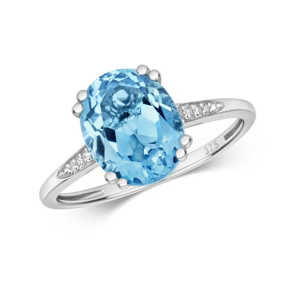 Beautiful 9k White Gold Women Diamond Ring Brilliant Cut HI - I1 with Blue Topaz