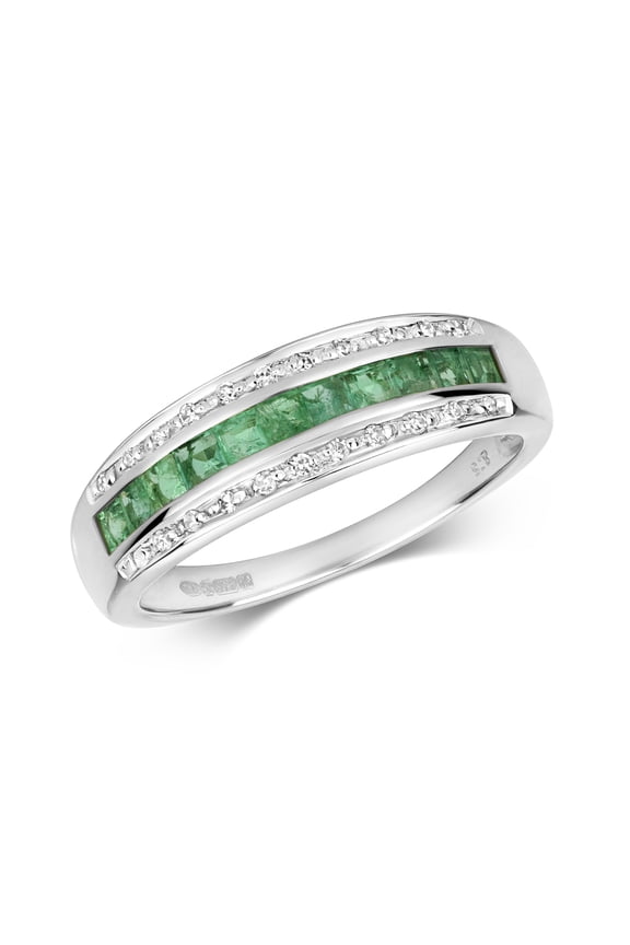 Beautiful 9k White Gold Women Half Eternity Diamond Ring Brilliant Cut 0.09 Carat H - PK with Emerald