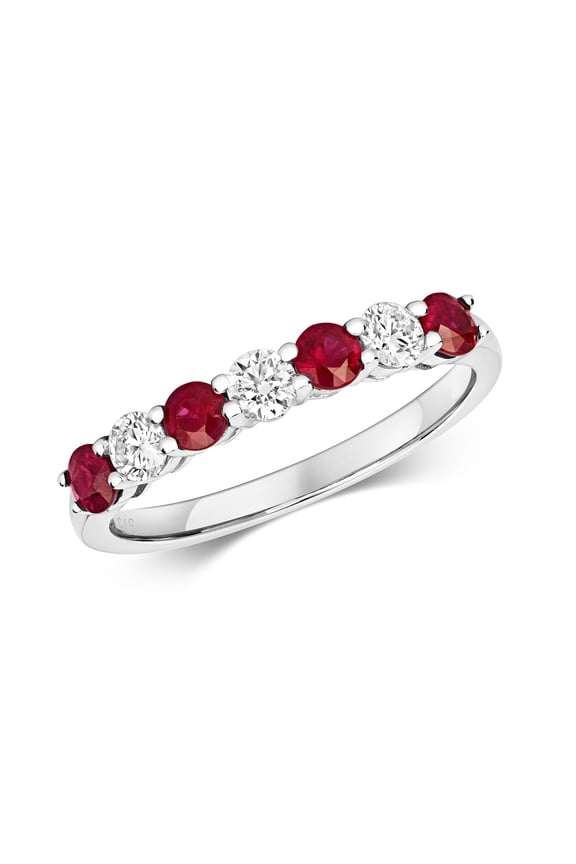 Beautiful 9k White Gold Women Half Eternity Diamond Ring Brilliant Cut 0.29 Carat HI - I1 with Ruby