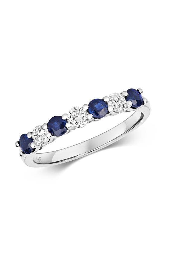 Beautiful 9k White Gold Women Half Eternity Diamond Ring Brilliant Cut 0.29 Carat HI - I1 with Sapphire