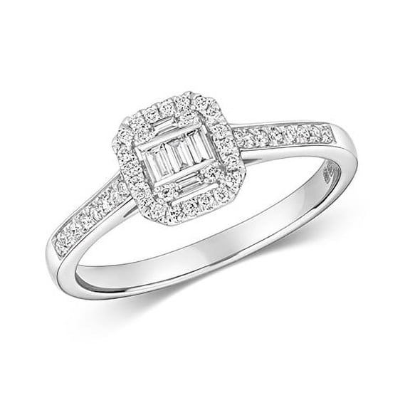 Beautiful 9k White Gold Women Solitaire Engagement Diamond Solitaire Ring Baguette Cut 0.25 Carat H - SI