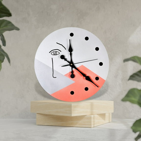 Beautiful Abstract Geometric Minimalist Wood Wall Clock, Large Wall Clock, Clocks for Wall, Face Drawing Wall Clock for Bedroom, Kids Room