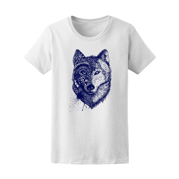 Beautiful Abstract Wolf Sketch T-Shirt Women -Image by Shutterstock, Female XX-Large